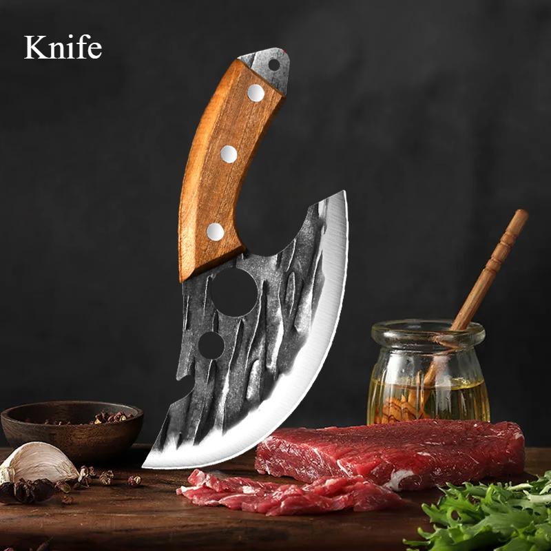 Kitchen Knife Killing Fish Knife Fruit Knife Slaughtering Knife Picking Knife Forging and Cutting Meat Scimitar Blade Sharp Portable Meat Cleaver 2PC