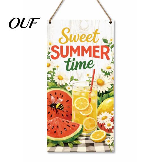Floral Pattern Sign Summer Wooden Hanging Sign, Welcome Front Door Decor with Seasonal Home Accents Rope, Colorful Hanger for Farmhouse Beach
