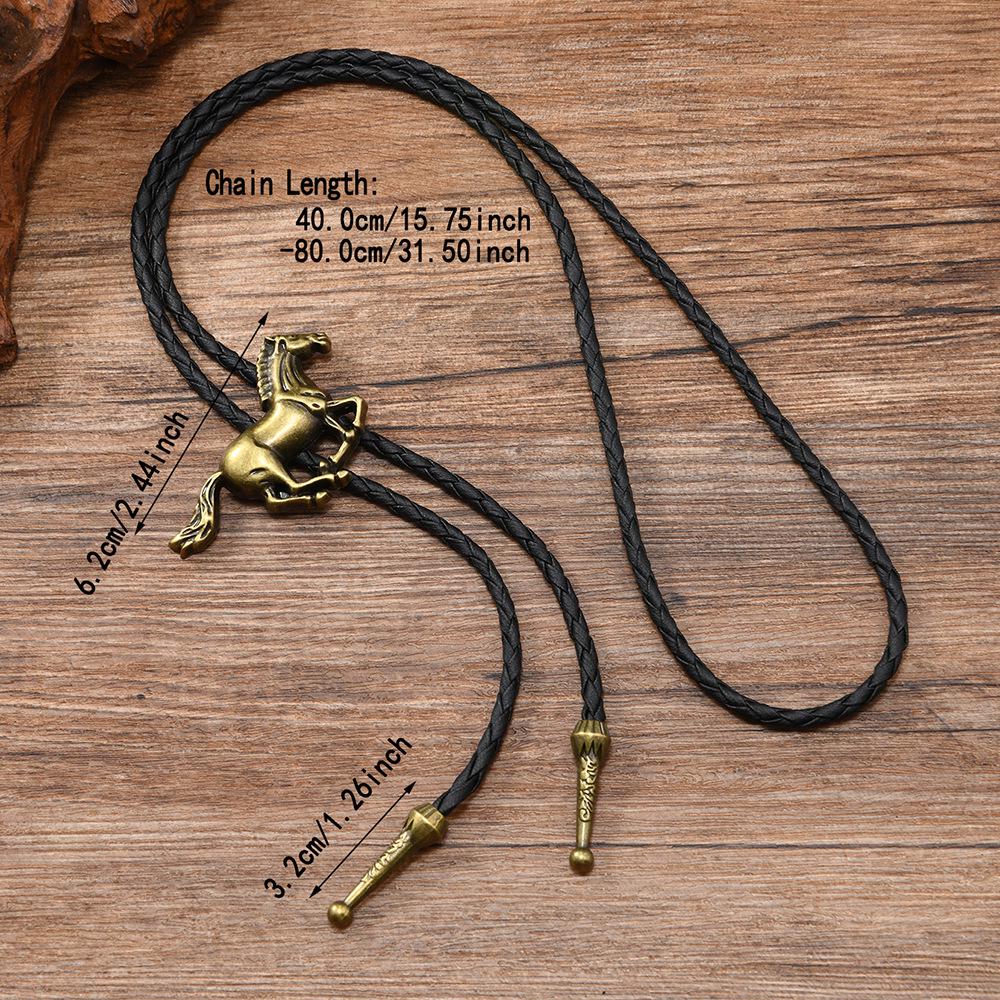 Retro Long Horse Head Necklace Pendant - Unisex Sweater Chain Bolo Tie Accessory, Zinc Alloy
