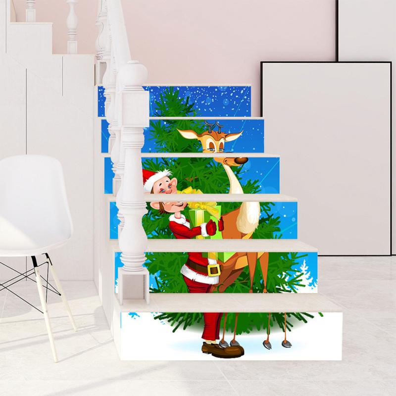 

6Pcs/Set Christmas Kids Rode Elk Pattern Stair Sticker for Home Decoration