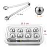 Ice Balls Whiskey Stones, 2.5cm Diameter, Storage Case, 2 Ice Tongs Included, Reusable Stainless Steel, Non-Melting Ice, 8 Pieces