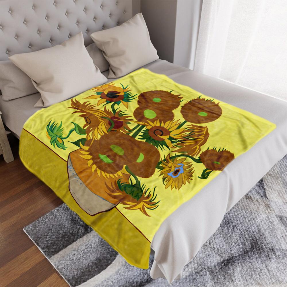 Van Gogh Sunflowers Throw Blanket—A Vibrant and Artistic Blanket Featuring a Bouquet of Sunflowers, Inspired by Van Gogh's Ic