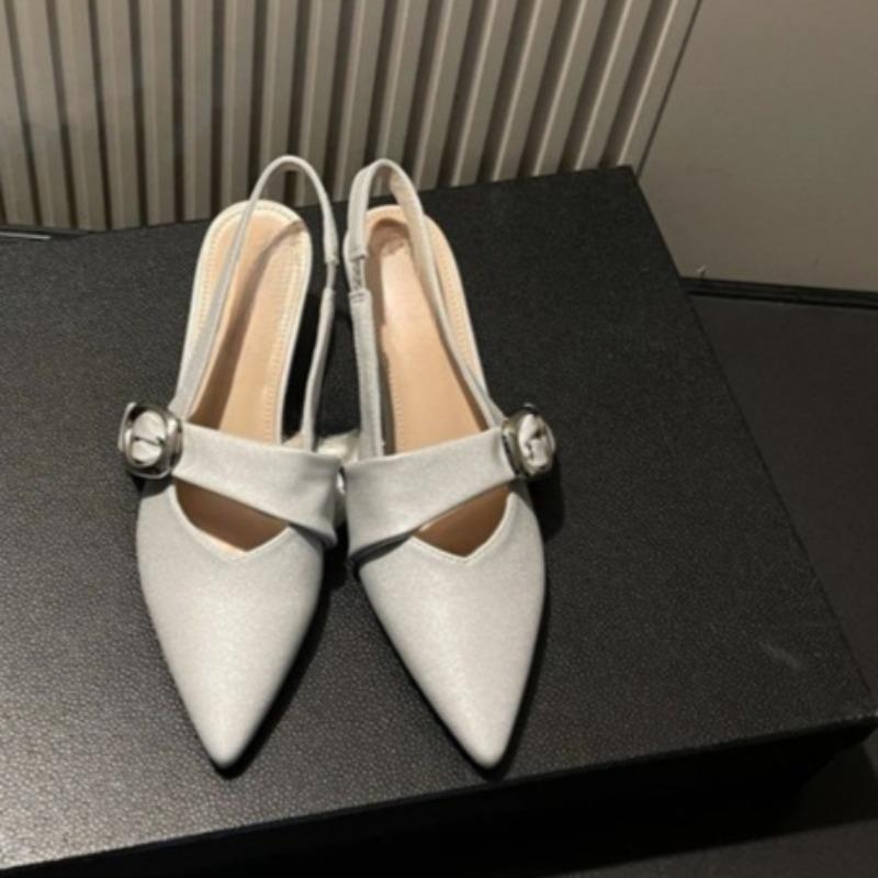 Fashion Sandals Summer New Pointed Head Shallow Mouth Metal Buckle Anti-slip Wear-resistant Baotou Square Heel Shoes