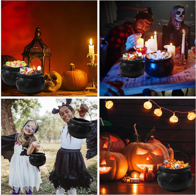 Halloween Candy Bowl Decorations Candy Holder Small Witches Cauldron Plastic Cauldron Bowls with Iron Rack Halloween Decor