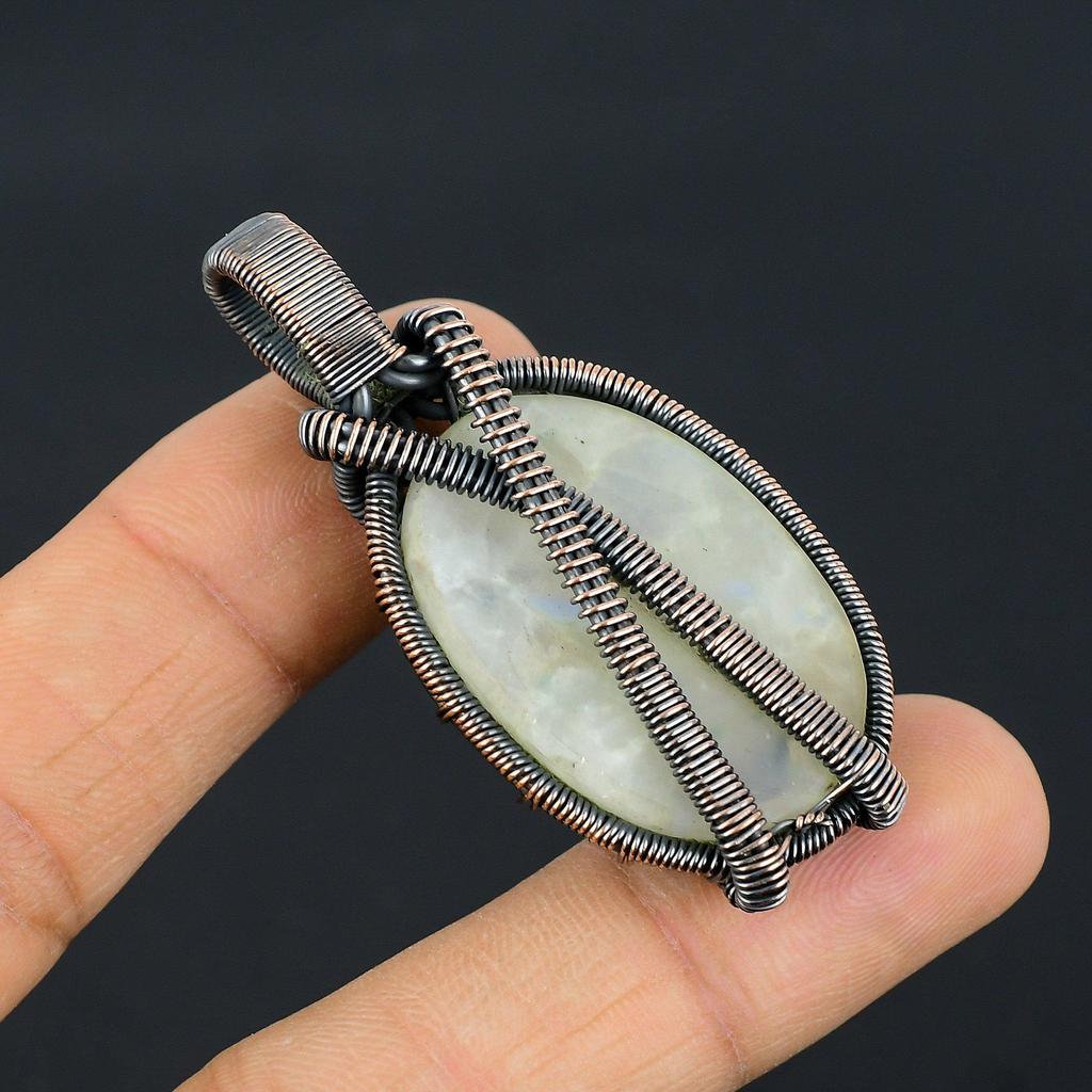 Moonstone 999 Copper Wire Wrapped Pendant, Handmade Gemstone Pendant, Gift For Mom Antique Jewelry