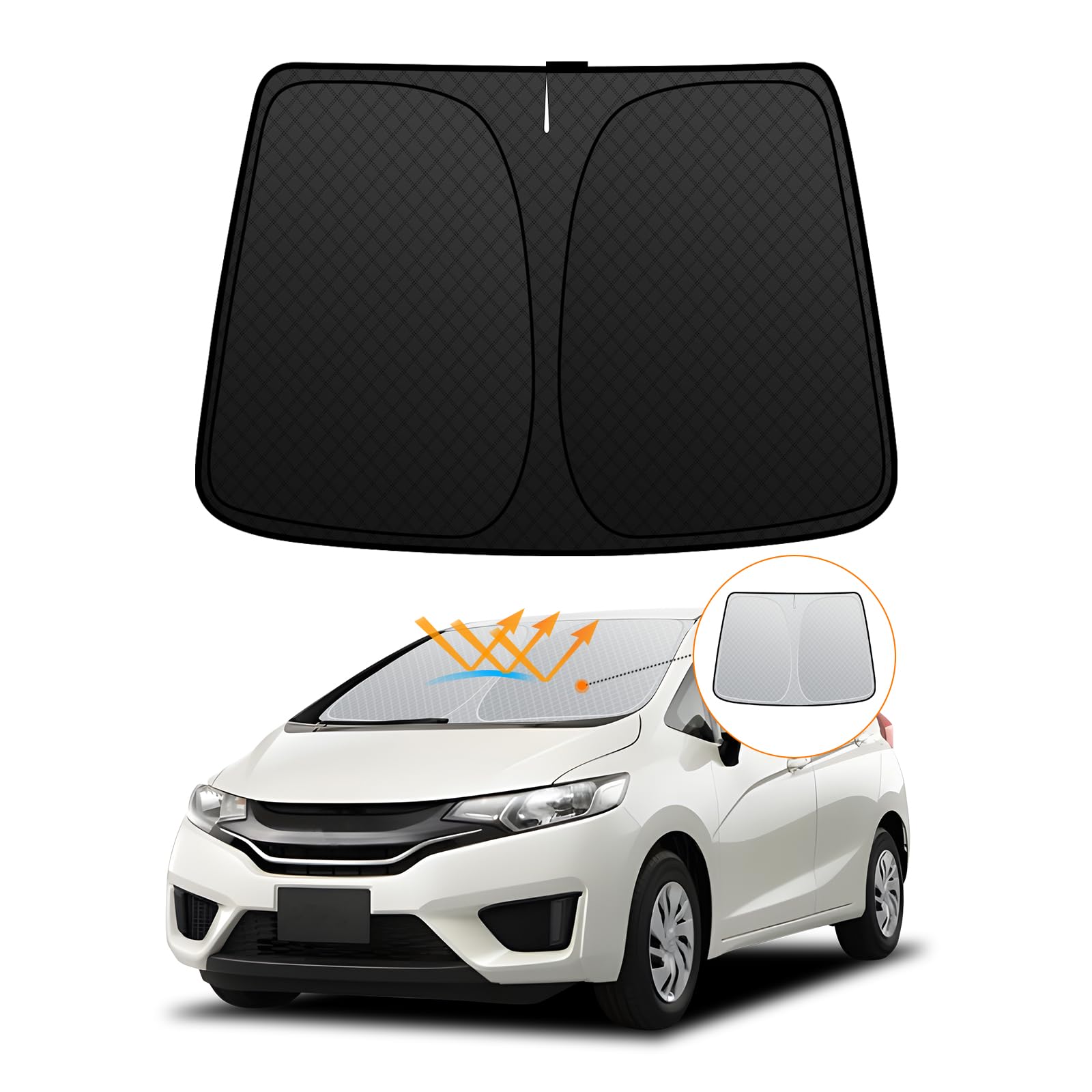 

Honda Fit Windshield Sunshade UV No Suction Cups Light Blocking and UV Protection for Easy Installation and Interior Includes Storage Bag [Reinforced