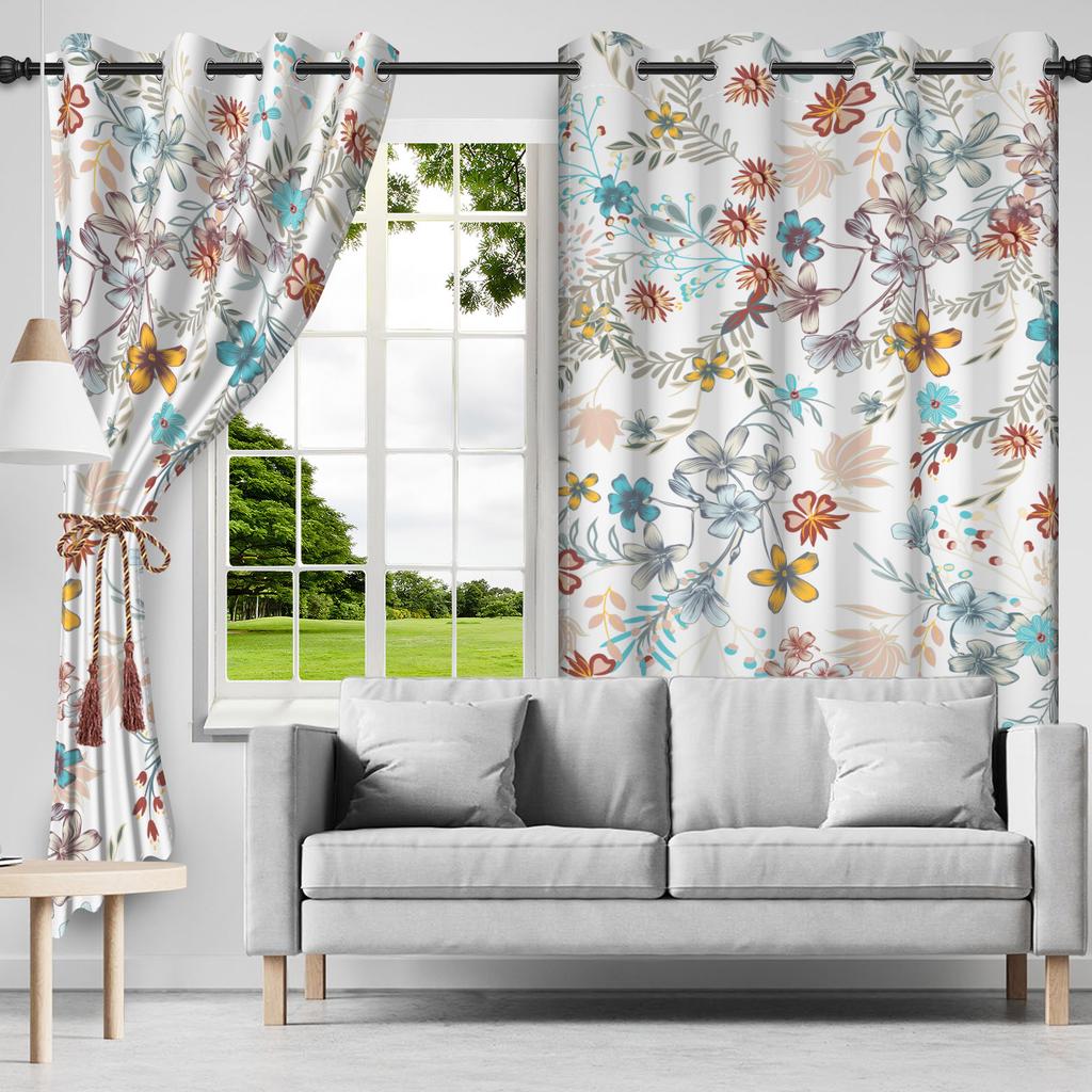 2Pcs Blackout Curtains Fresh Flowers Plants Leaf Bedroom Living Room Darkening Thermal Insulated Grommet Window Curtain Drape