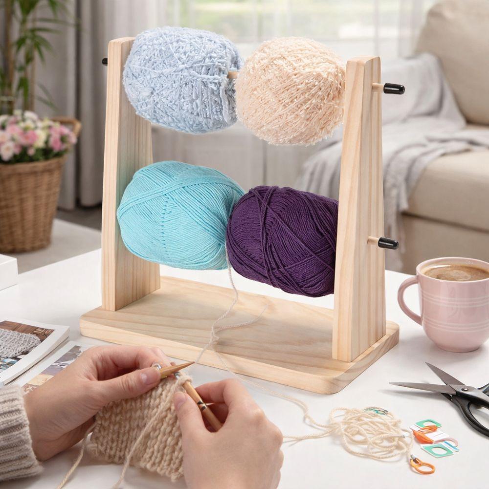 Double Layer Wool Storage Rack Vertical Rotating Yarn Spool Organizer Wooden Yarn Holder  Sewing
