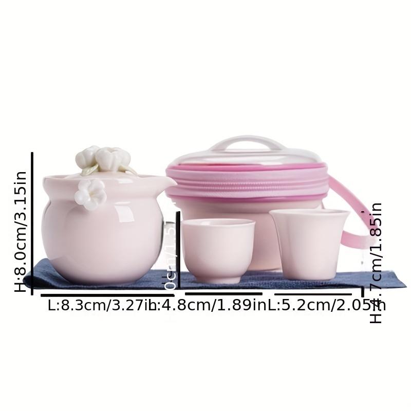 1 Set Portable Travel Tea Set Outdoor Travel Tea Set 1 Pot 4 Cups Teapot Teacup Inch Porcelain Pink Women's Outdoor Camping Portable Storage Bag Trave