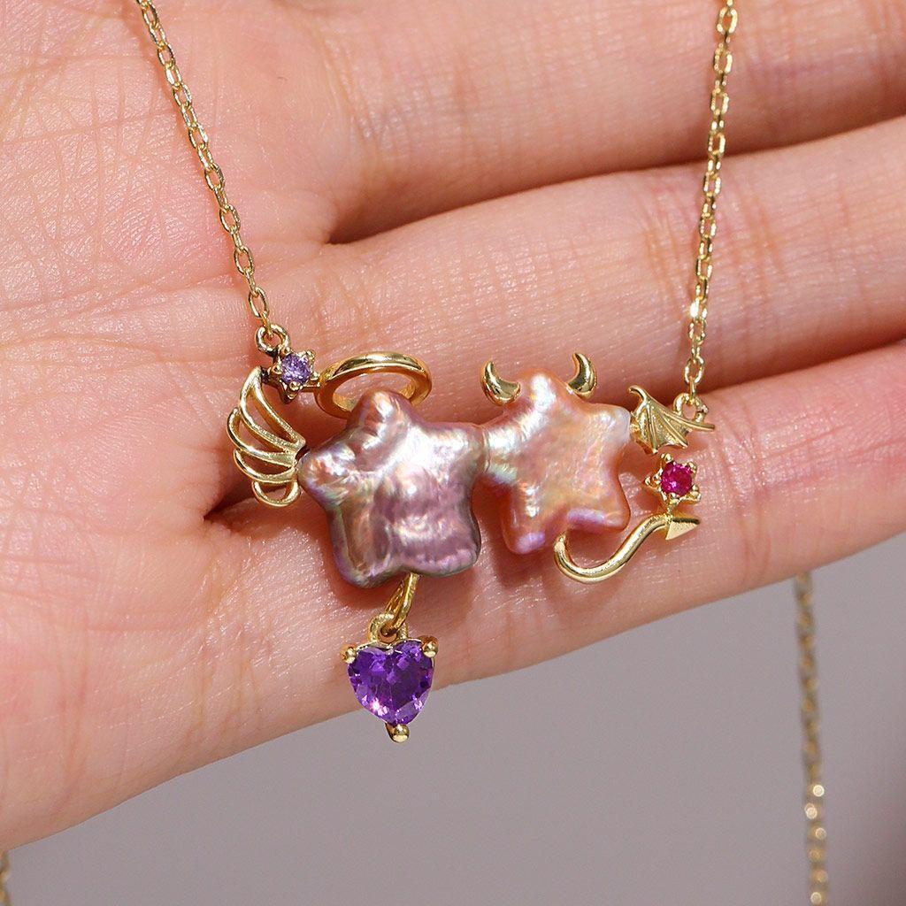 

Personalized Necklace Fashion Imitation Pearl Devil Pendant Necklace Collarbone Chain Electroplated Gold Color Retention
