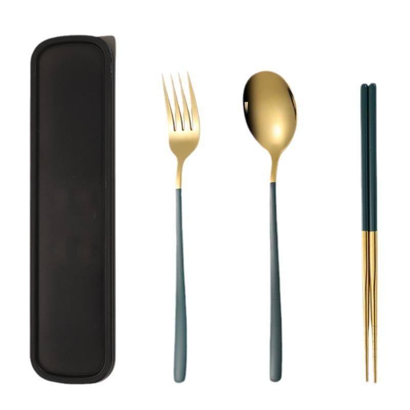 Spoon, Fork, Chopsticks, Stainless Steel Tableware Three-piece Set, Student Nordic Style