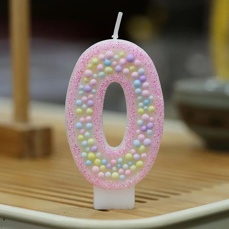 Children's Birthday Candle 1 Year Pink Pearl Number 0 1 2 3 4 5 6 7 8 9 Candles Flameless Birthday Candles for Celebratory Cakes