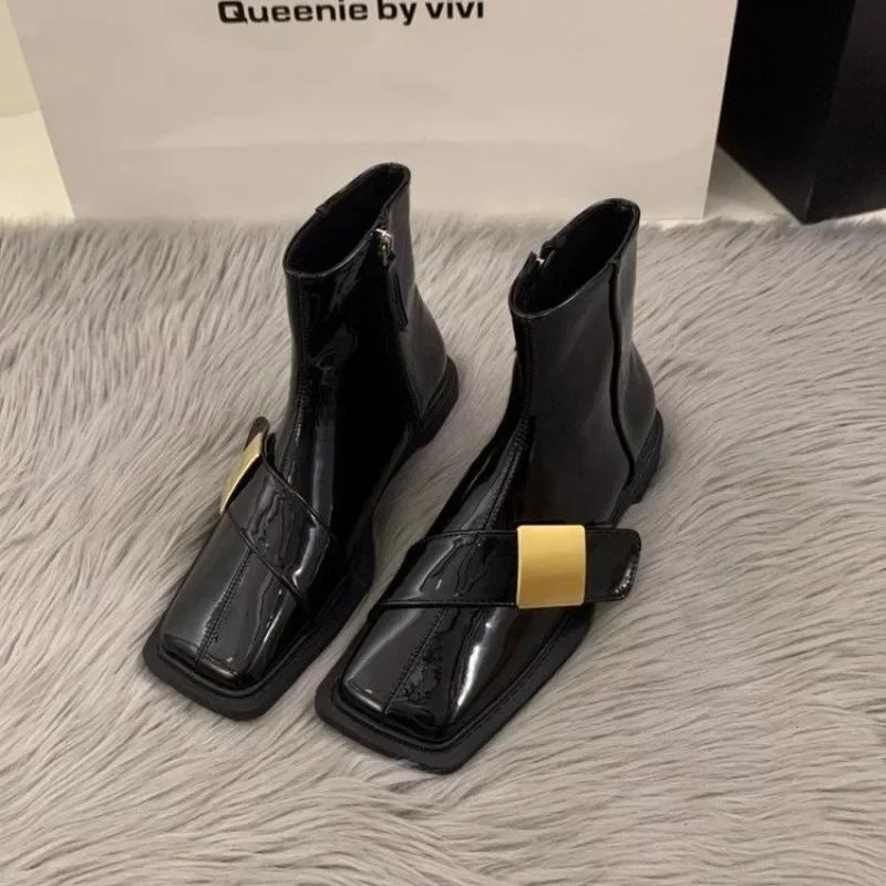 Ladies Shoes Side Zipper Women'S Boots Fashion Metal Decoration Modern Boots Women New Square Toe Shoes For Women