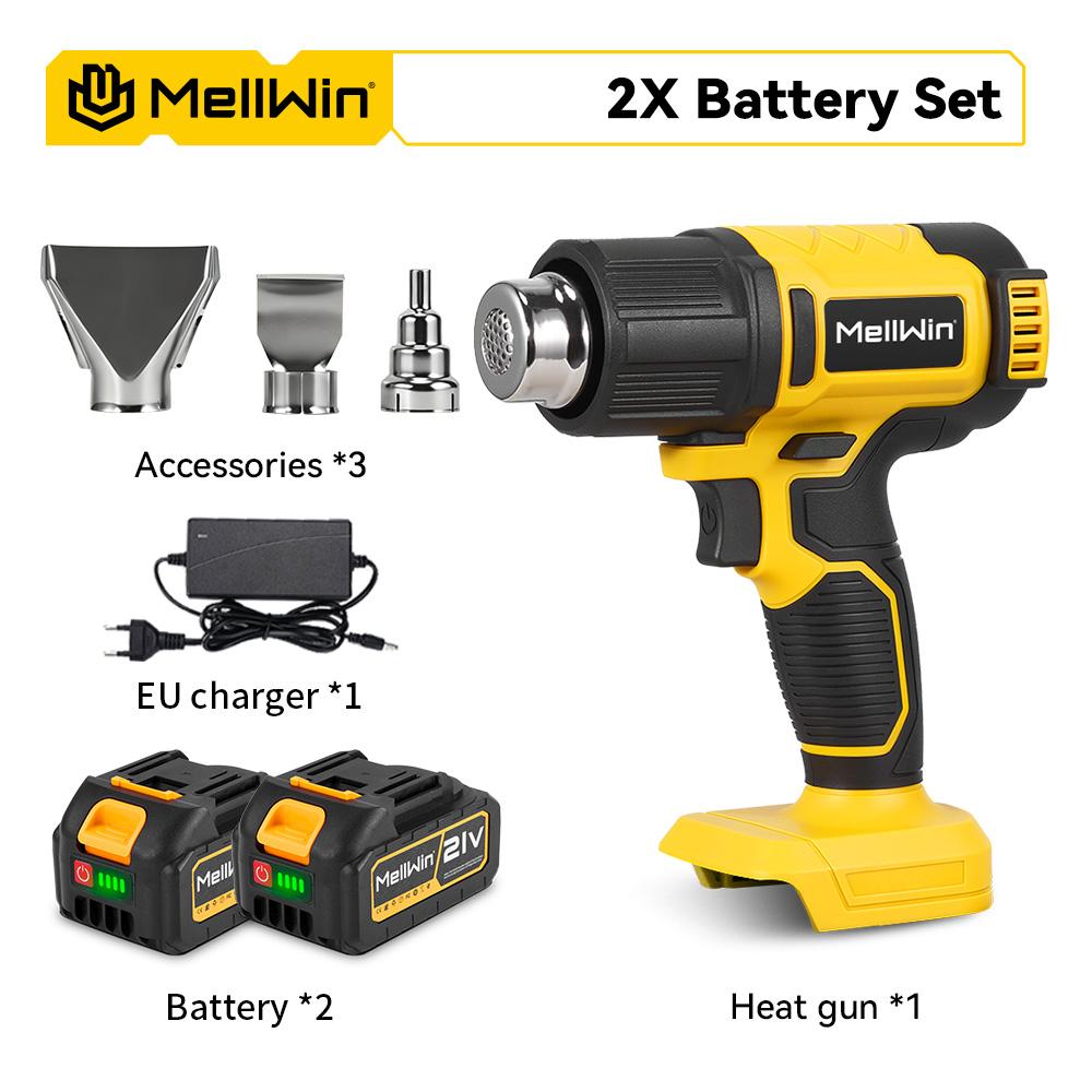 

MELLWIN 540°C Аккумуляторный электрический термопистолет 25 ступеней регулировки Пистолет горячего воздуха для удаления автомобильной пленки, лака Для аккумулятора Makita 18V Штырь 2*Standard Battery