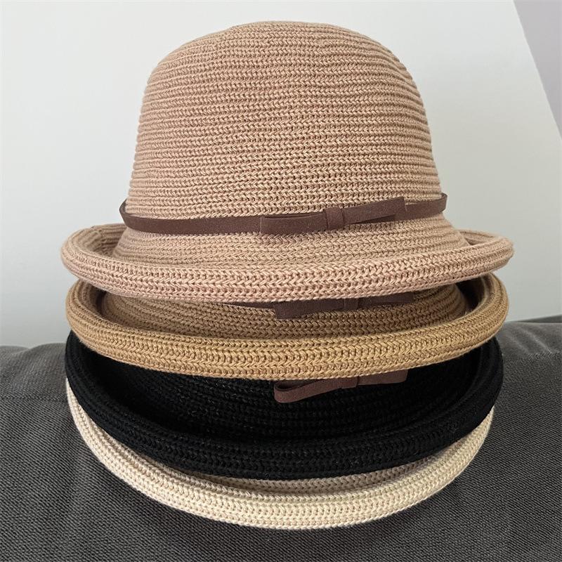 

Hat Women s Autumn and Winter Fashion Bow Curled Top Top Top Hat Sunscreen Versatile Basin Hat British Maruko Hat Adult average size (56-58cm) чорний