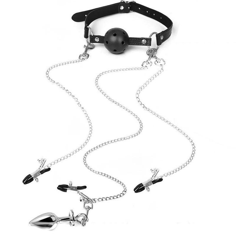 Mouth Gag Nipple Clamp Clitoris Clip Anal Butt Plug With Chain Clip Sex Toy Adjustable Breast Clip Stimulator