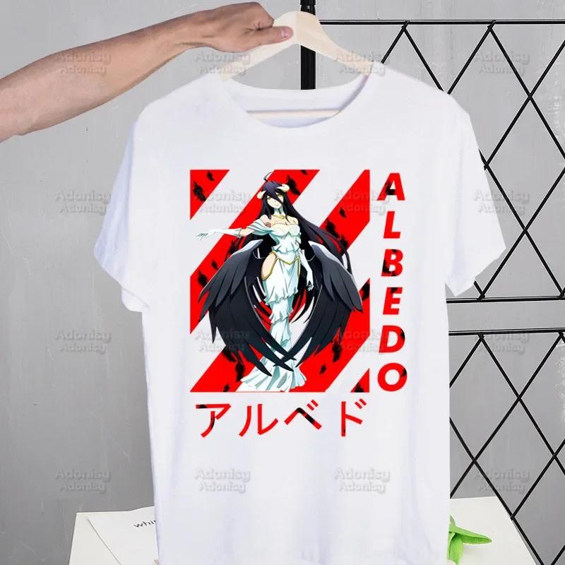 Overlord Anime Albedo T Shirts For Guys O-Neck Short Sleeve Ainz Ooal Gown Momonga T-shirt Regular Men Hip-Hop Tee Shirt