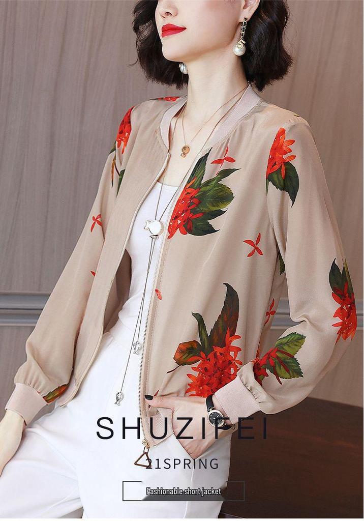 Autumn 2025 Round Neck Printed Jacket for Middle-Aged and Elderly Women - Fashionable, Stylish, Versatile Age-Reducing Outerwear