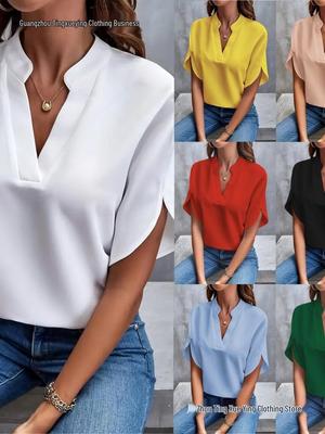 Women's Summer 2026 Solid Color V-neck Loose Shirt Top