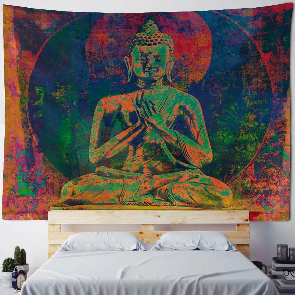 Bohemian Hippie Starry Sky Buddha Art Tapestry - Wall Hanging Lotus Blanket Background Poster for Sofa Cover