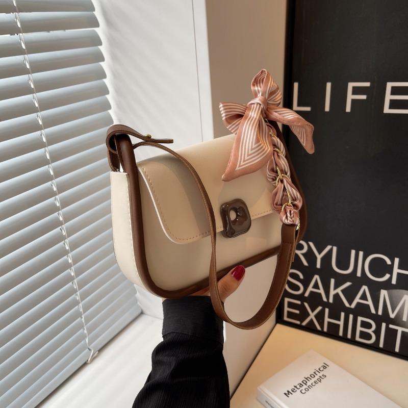 Niche fashion small bag women's new trendy versatile contrasting color small square bag high-quality texture shoulder bag free silk scarf