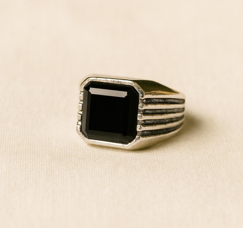 Black Onyx Signet Ring, Handmade 925 Sterling Silver Jewelry, Square Cut Gemstone Ring, Heavy Mens Ring