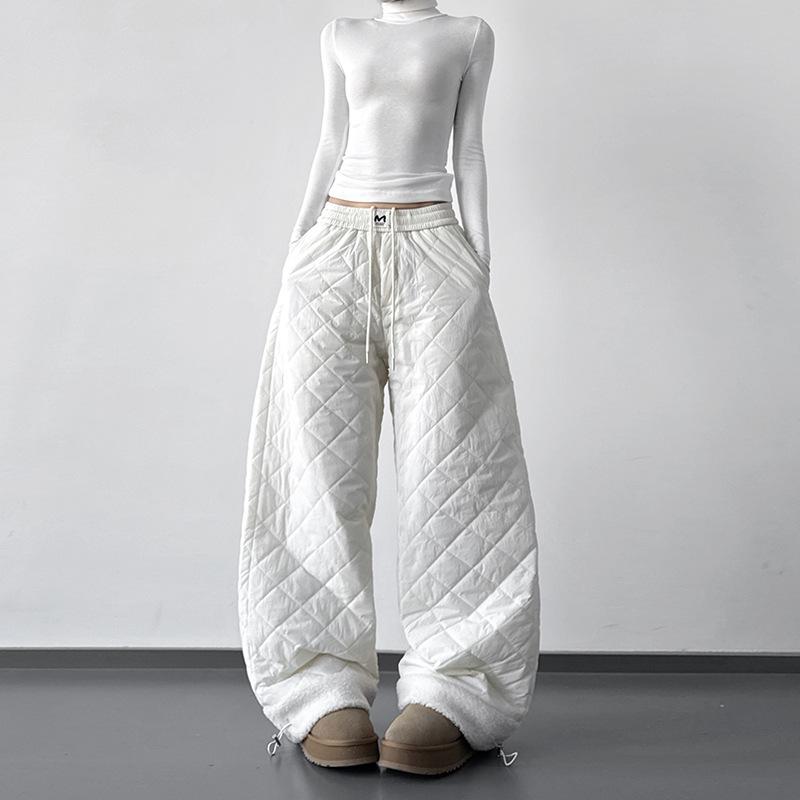 Women s Trendy Velvet-Lined Wide-Leg Winter Pants L бежевый