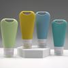 90ml Silicone Hanging Fan Shaped Dispensing Bottle Travel Cream Jar with Carabiner and Sticker Set Cosmetic Storage Container