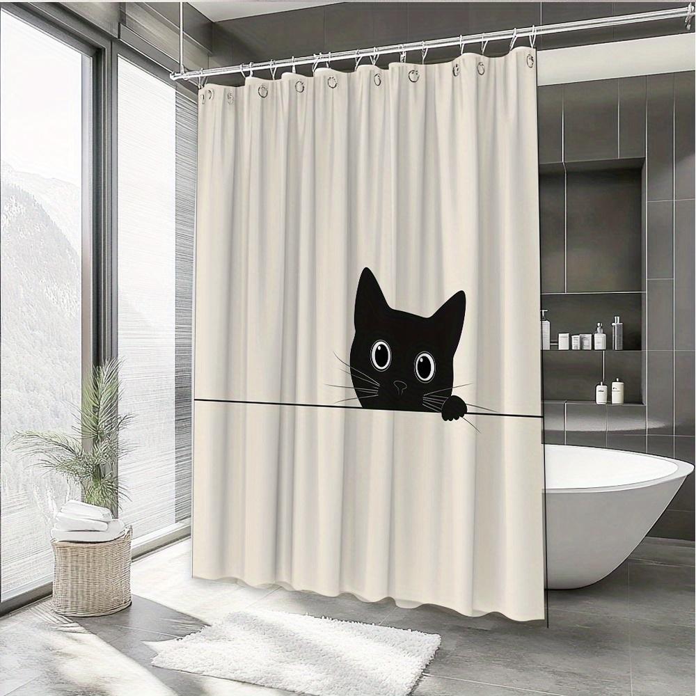 Jessica Chen Black Cute Cat Pattern Shower Curtain Bathroom Decoration Polyester Fabric Contains Bathtub Partition Hanging Curtain