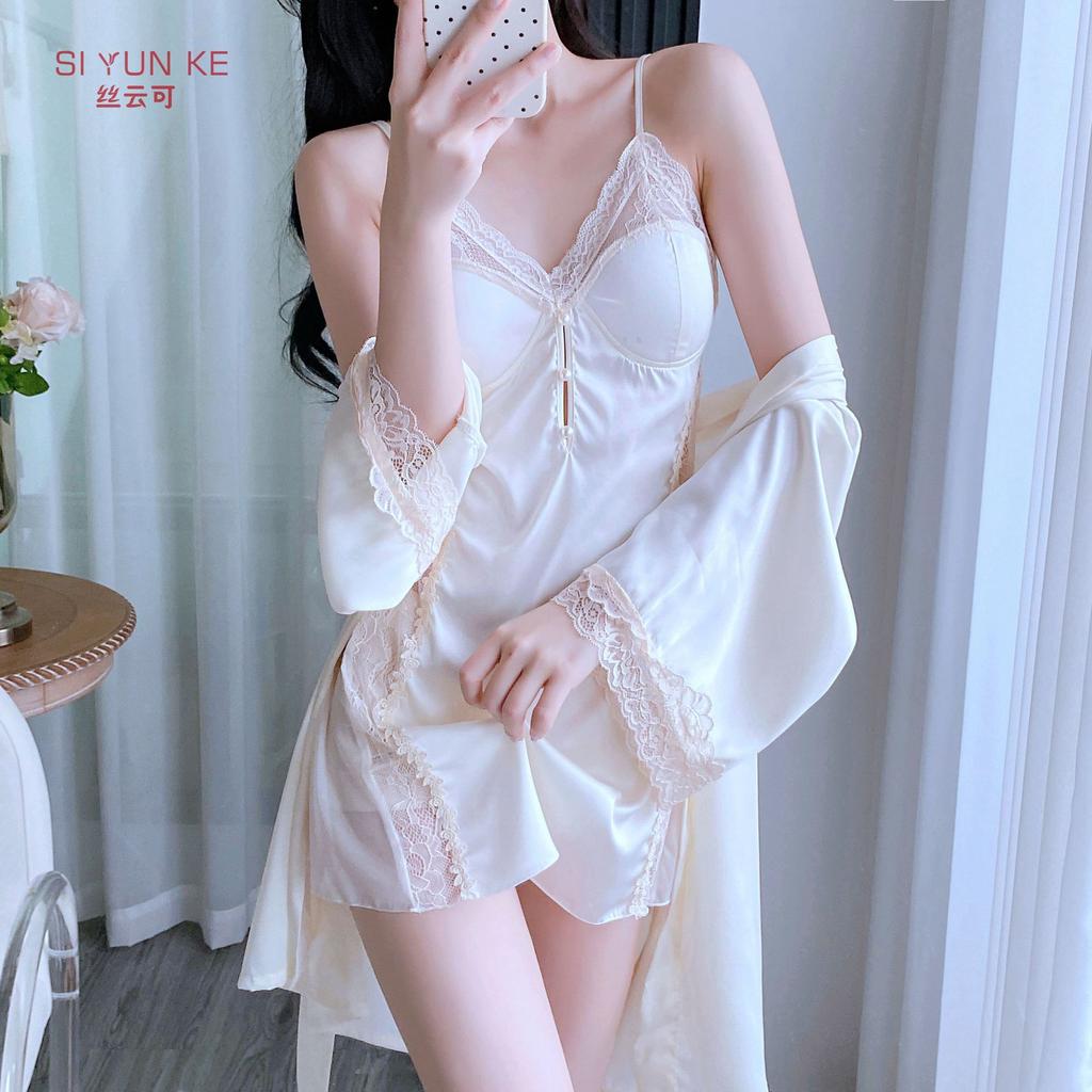 Sexy pajamas women's summer 1011 new ice silk thin lace nightdress with chest pad sexy temptation suspender skirt