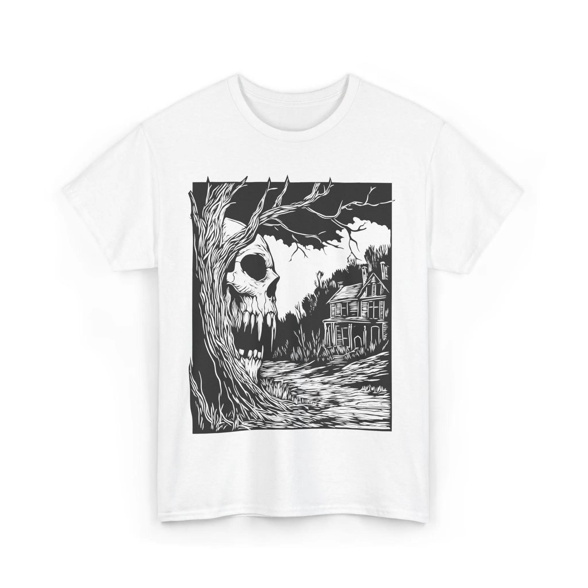 Haunted House Horror T-Shirt Gothic Forestcore Skull Tee Creepy Skull Dark Art Witchy Dark Men Clothing S