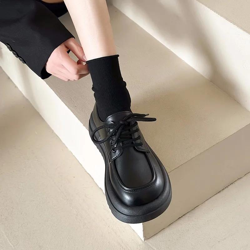 Female Shoes on Sale 2024 New Lace Up Women's Pumps Autumn Round Toe Solid Mary Jane Mid Heel Water Proof Dress Work Loafers