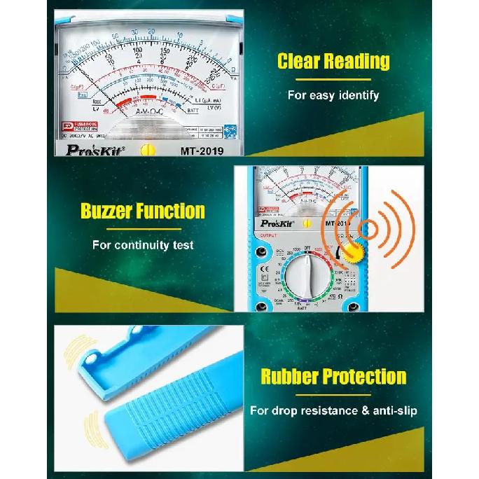 ProsKit MT-2019 Protective Function Analog Multimeter Safety Standard Professional Ohm Test Meter Tester Analog