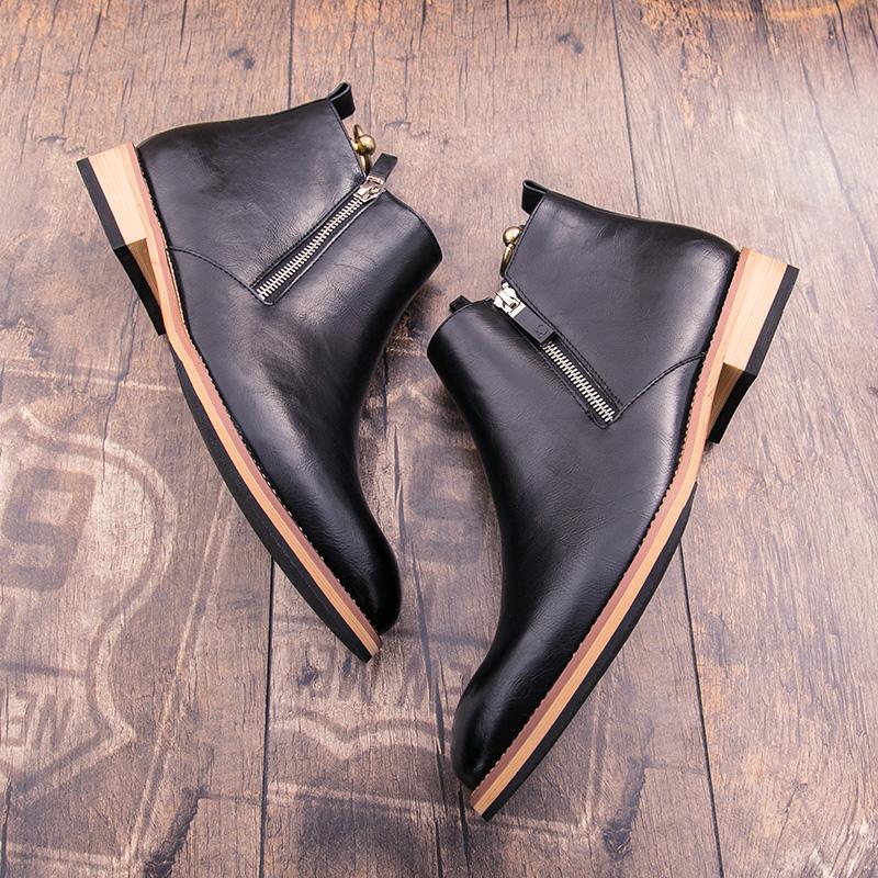 New Fashion Men 'S Shoes Leather Business Boots Man Vintage Casual Classic Formal Side Zipper Chelsea Boots Men Zapatos De Hombre