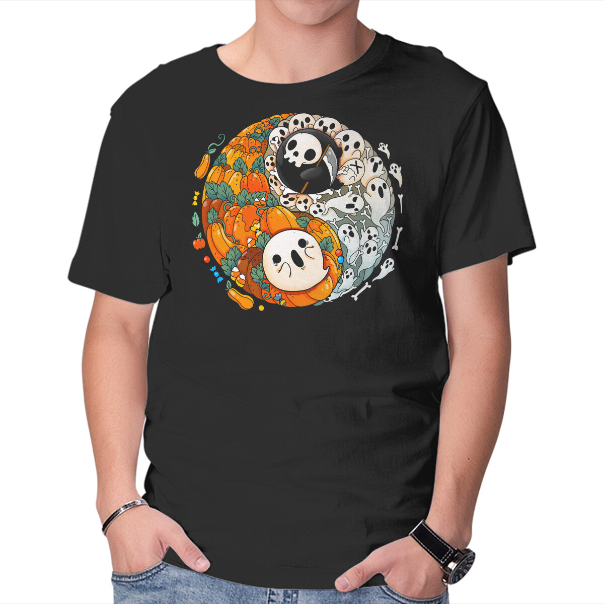 Unisex Crew Neck T-Shirt Halloween Duo Graphic Short Sleeve Casual Tee M