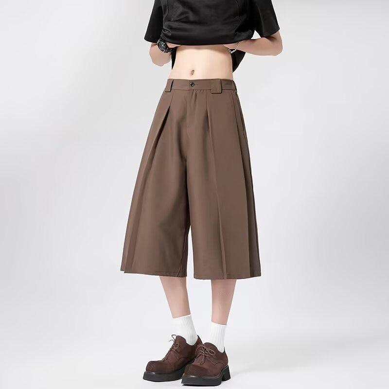 New Trend, Spring and Summer Casual Pants Men's Solid Color Simple Fashion High Waist Thin Wide Leg Suit Pants Lazy Ins