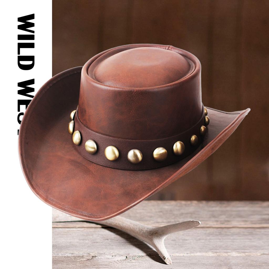 New 100% Leather Men Women Western Cowboy Hat Wide Brim Godfather Hats Gentleman Church Sombrero Hombre Jazz Cap