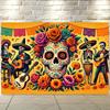 The Background Banner of the Day of the Dead Carnival - Vibrant Polyester Wall Coverings, Colorful Skulls and Floral Designs