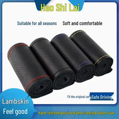 Echt Leer Lamsvel Handgestikt Stuurwielhoes - Ultradun, Zacht, Antislip, Slijtvast, Universeel voor Alle Seizoenen