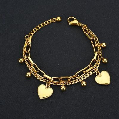 316L nerezová ocel New Fashion Upscale Jewelry Bohemia 2 Layer Ball Lovers Love Heart Charm Náramek s tlustým řetízkem pro ženy
