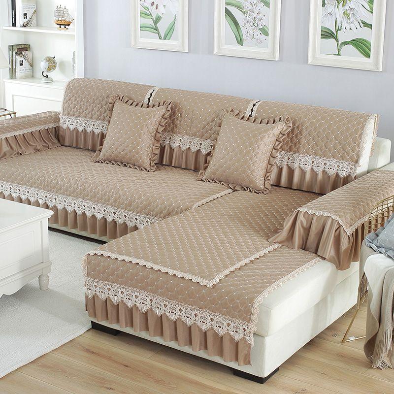 

Подушка для дивана Четыре сезона Универсальные подушки для сиденья Тканевая Нескользящая Юбка с кружевом Гостиная Европейский Летний Подлокотник со спинкой Полотенце Наволочка Mesh 2-Khakis 50*50cm(4 side small lace)