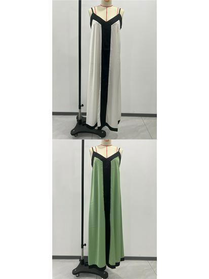 2026 Women's Vacation A-Line Dress with Adjustable Straps and Color Block Design