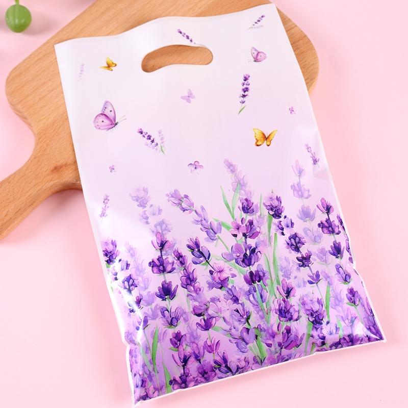 10/20/50pcs Purple Lavender Candy Gift Bags Floral Butterfly Tote Bags for Wedding Birthday Seasonal Spring Party Favor Supplies