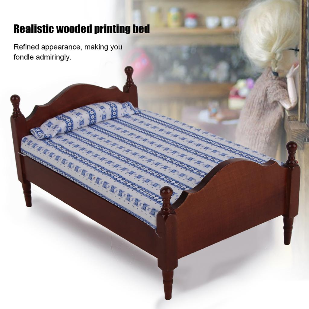 1:12   Wood Small Bed Model in Redwood Color    ature   Furniture