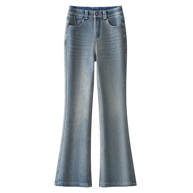 

Women s Light Blue Slim-Fit Micro-Flared Jeans, Autumn/Winter 2024, Fleece-Lined and Thickened Horseshoe Pants XL