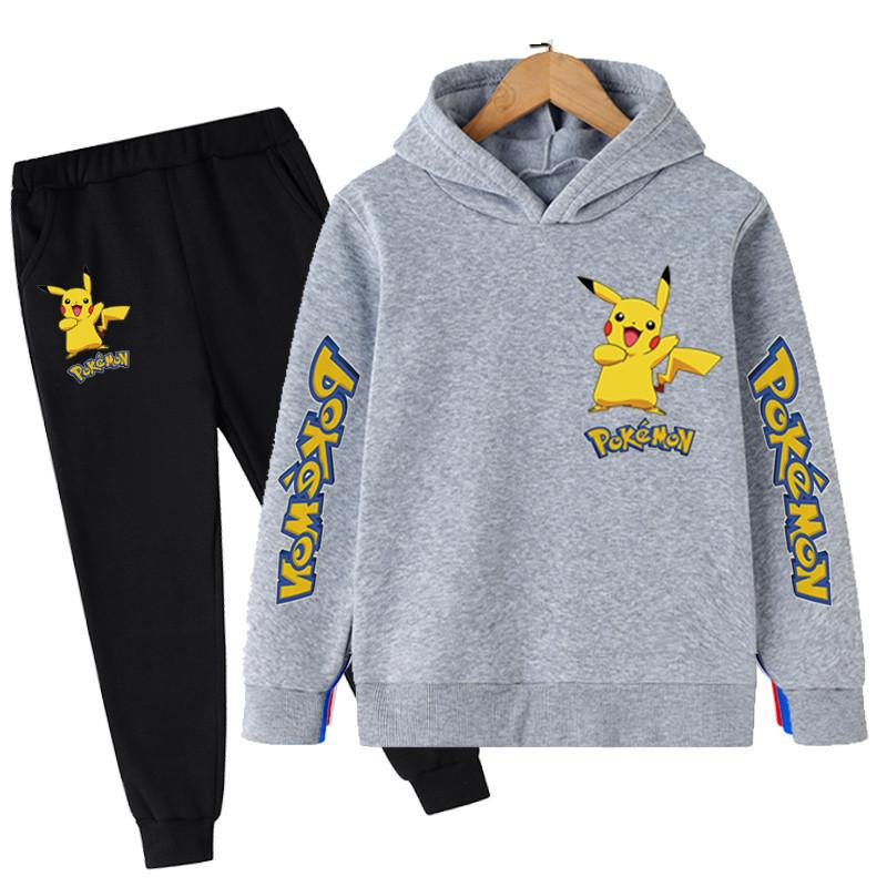 

2025 MINISO New Pikachu Cartoon Printed Sweatshirt+Pants 2pcs Set Spring Autumn Kids Boy Girl Clothing Casual Hoodie Teen Sportsuit 110