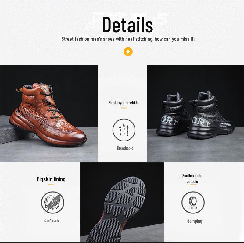 2021 European Autumn/Winter Trendy Men's Cowhide Platform Dad Shoes