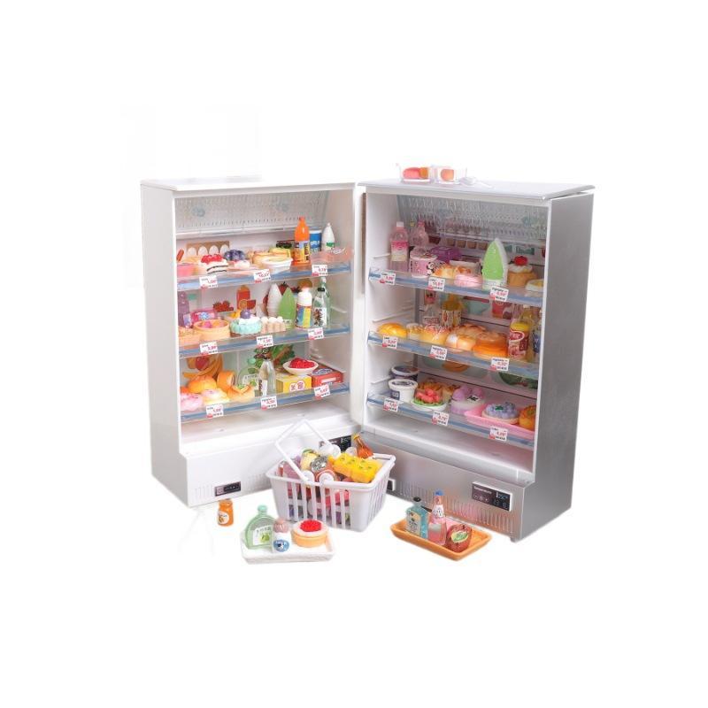 1/12 Scale Dollhouse Miniature Refrigerator Realistic Kitchen Display Furniture with Tiny Food Accessories for Kids Play