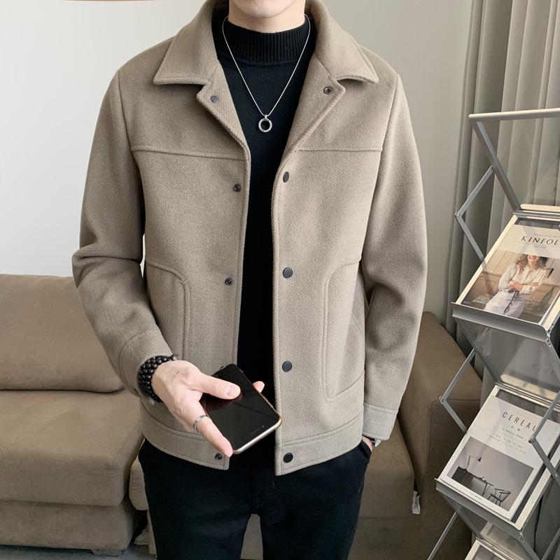 

Men s Slim Fit Korean Style Woolen Jacket - Autumn/Winter Casual Short Outerwear XL (125-140 jin)