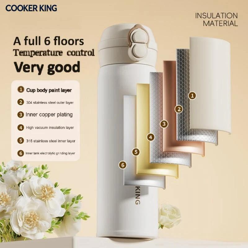 COOKER KING 480ml Thermal Coffee Mug 316L Stainless Steel Cold-keeping Cup Double Drinking Straw Cups Insulated Cup Water Bottle